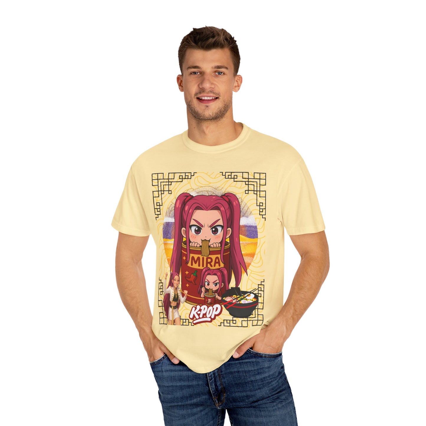 K-Pop Inspired Garment-Dyed T-Shirt, Trendy Streetwear, Anime Fan Apparel, Casual Wear, Gifts for Music Lovers