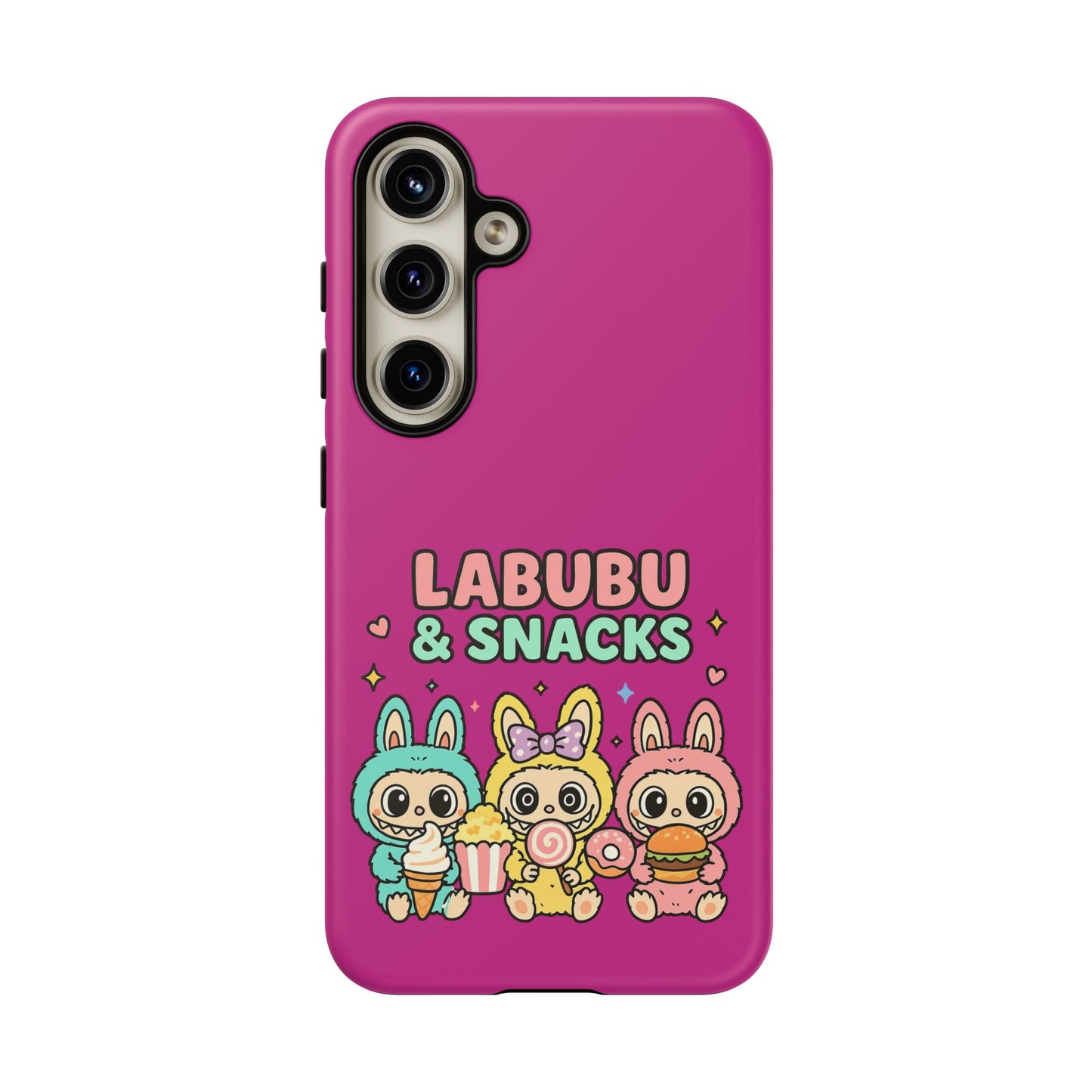Cute Character Phone Case - Labubus & Snacks, Kawaii Accessories, Gift for Food Lovers, Fun Phone Cover, Cute Tech Gear