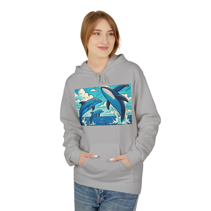 Dolphin Wave Hoodie - Unisex Fleece, Beach Vibes, Gift for Ocean Lovers, Nautical Style, Casual Wear, Summer Essentials