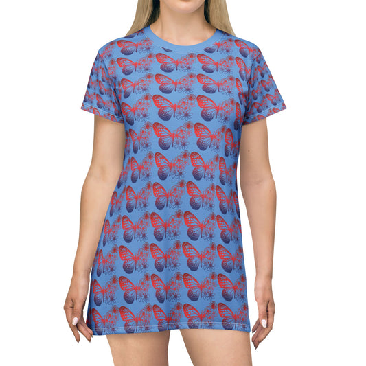 Whimsical Butterfly Print T-Shirt Dress - Casual Wear, Summer Dress, Gift for Her, Beach Outfit, Vacation Fashion