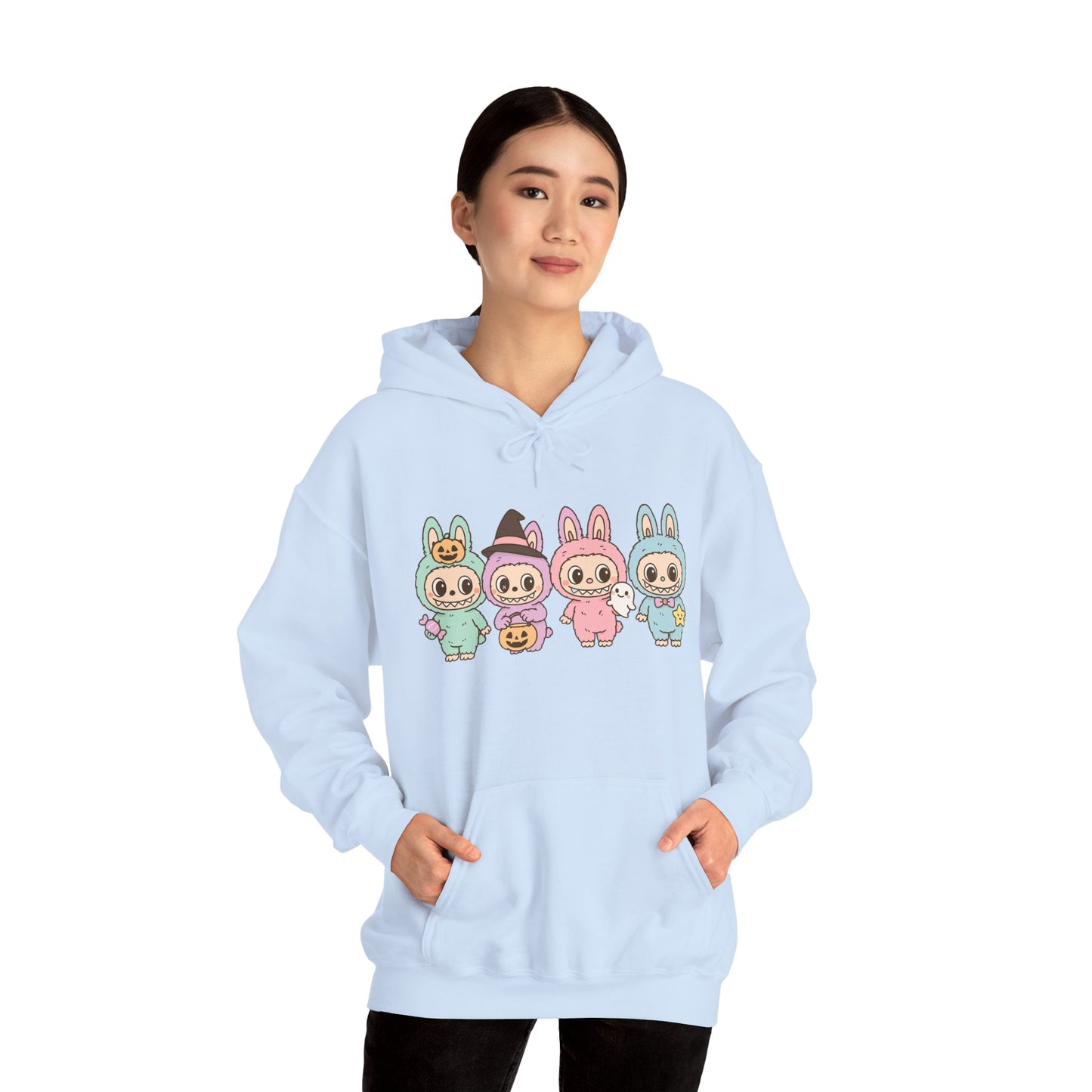 Cute Bunny-Themed Unisex Hoodie, Cozy Animal Sweatshirt for Halloween, Gift for Animal Lovers, Casual Cute Apparel, Funny Graphic Sweatshirt
