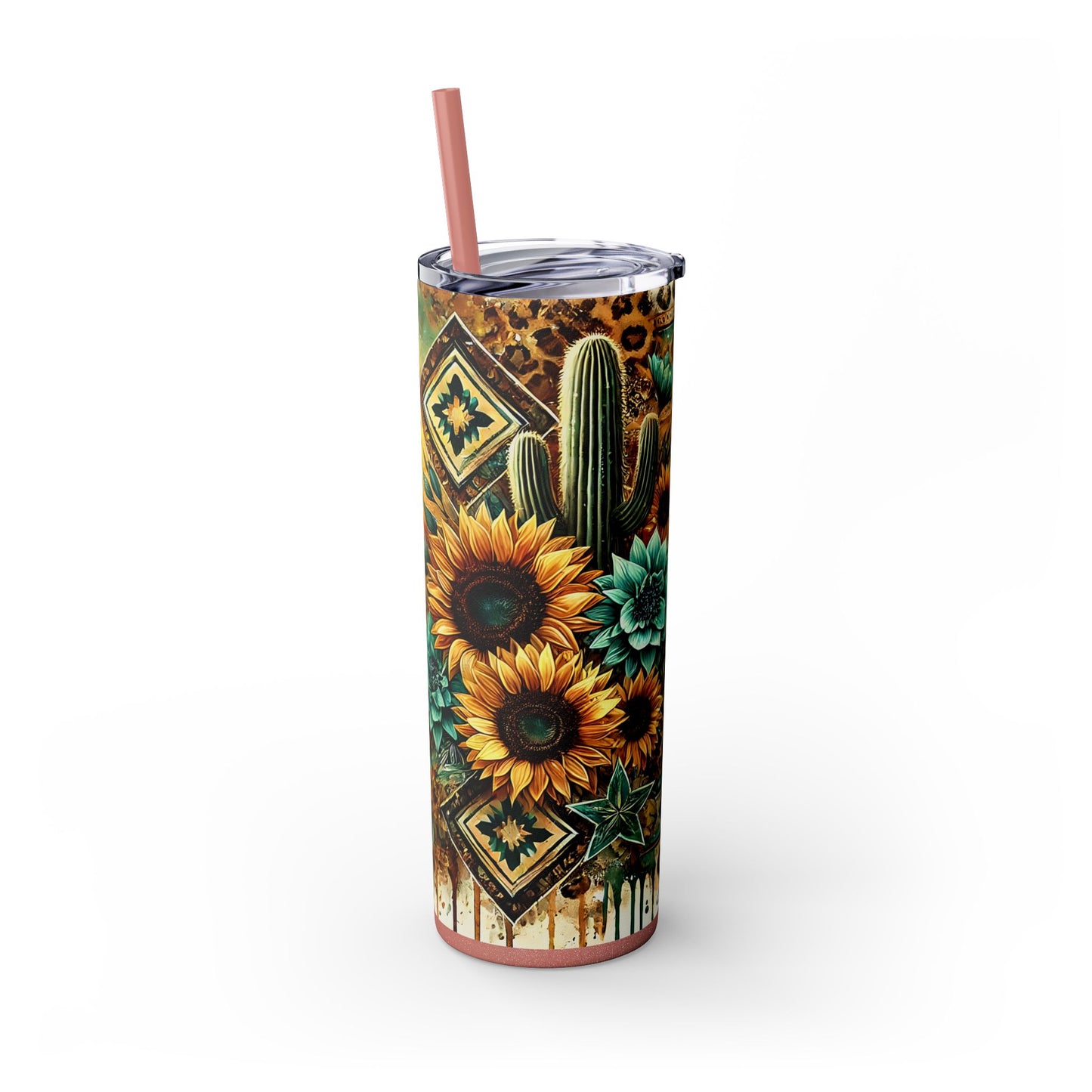 Desert Sunset Skinny Tumbler with Straw, 20oz - Cactus and Sunflower Design for Summer, Road Trips, Gifts, Outdoor Adventures