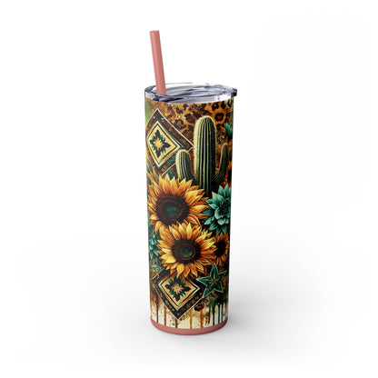 Desert Sunset Skinny Tumbler with Straw, 20oz - Cactus and Sunflower Design for Summer, Road Trips, Gifts, Outdoor Adventures