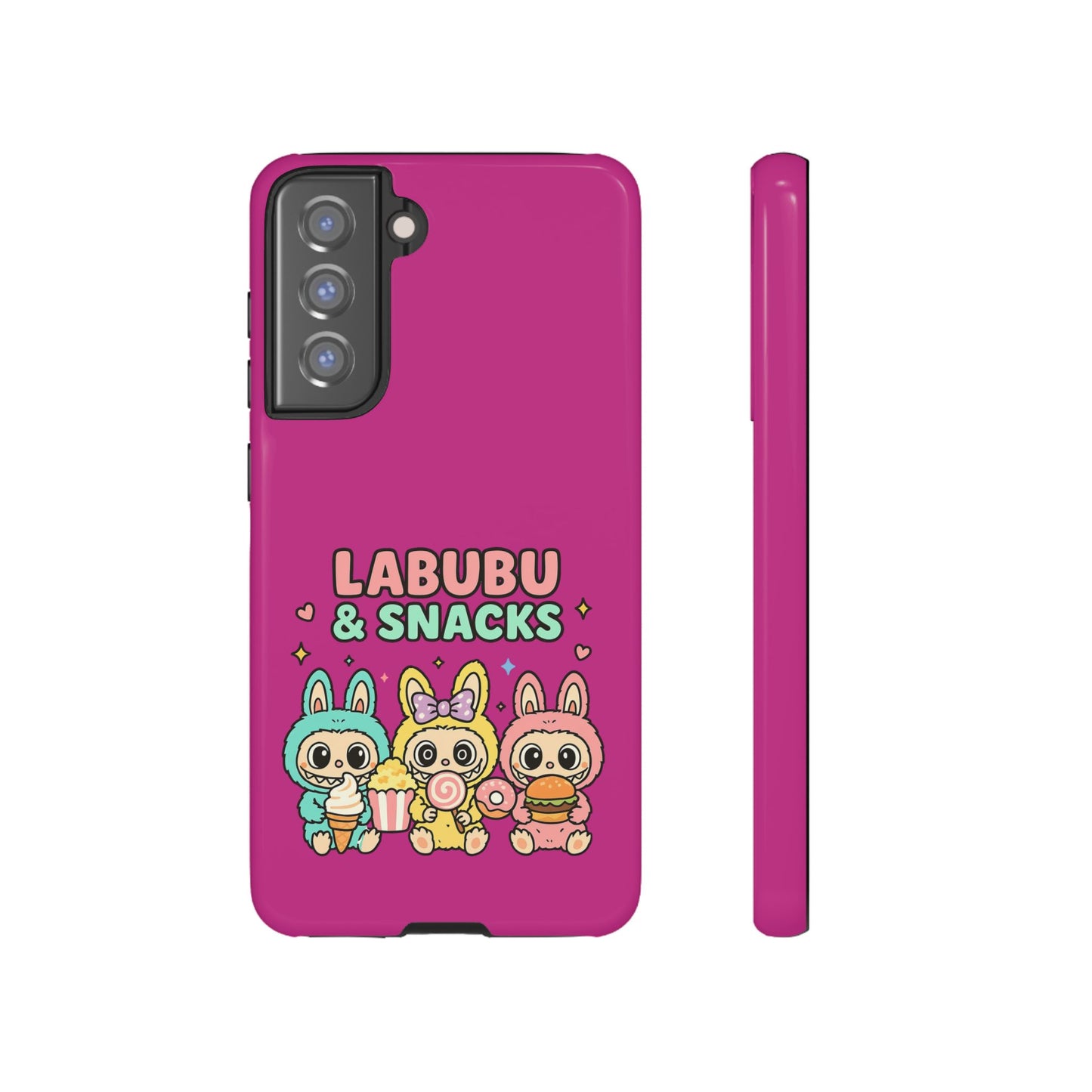 Cute Character Phone Case - Labubus & Snacks, Kawaii Accessories, Gift for Food Lovers, Fun Phone Cover, Cute Tech Gear