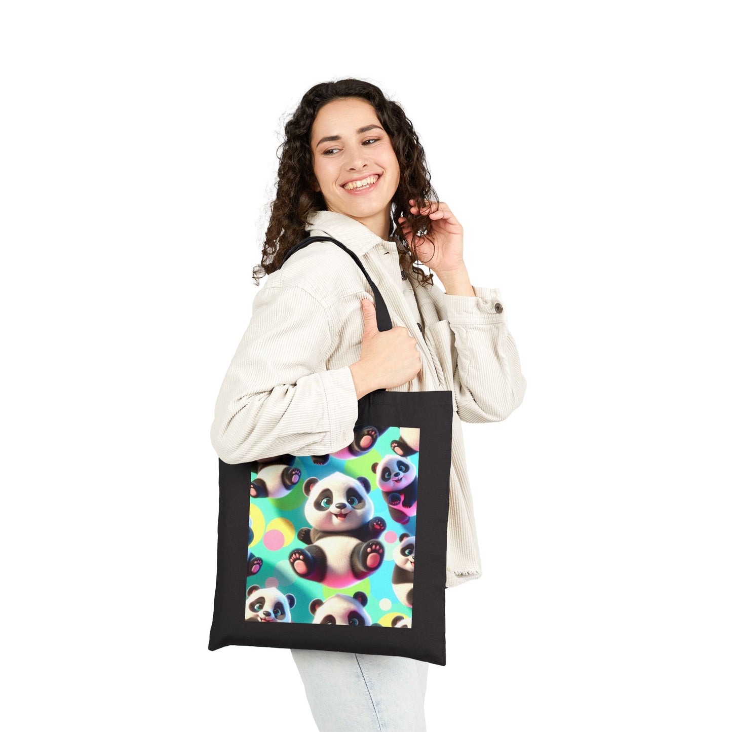 Cute Panda Cotton Canvas Tote Bag, Eco-Friendly Shopping Bag, Tote for Animal Lovers, Gift for Kids and Teens, Reusable Grocery Bag