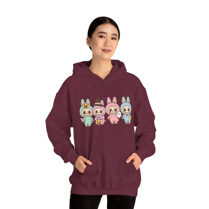 Cute Bunny-Themed Unisex Hoodie, Cozy Animal Sweatshirt for Halloween, Gift for Animal Lovers, Casual Cute Apparel, Funny Graphic Sweatshirt