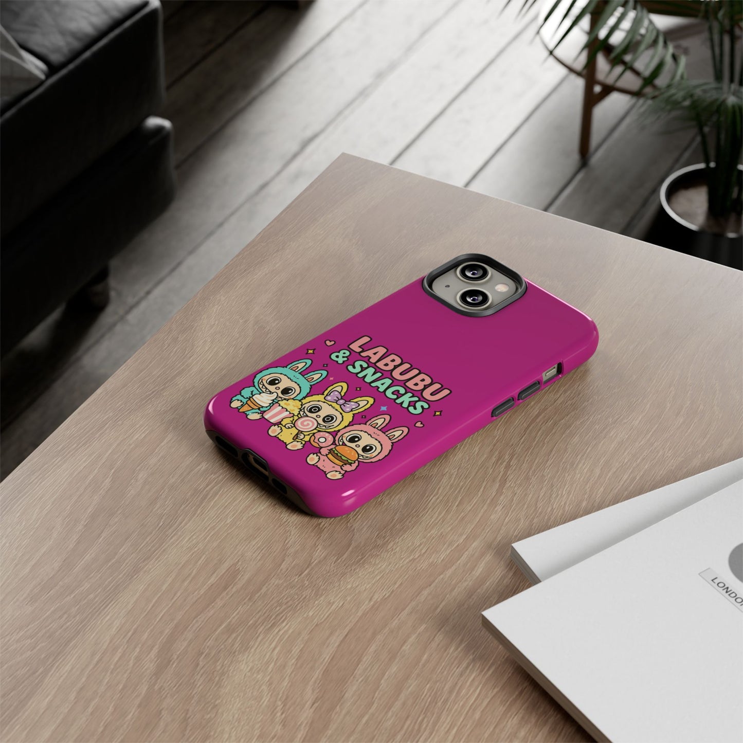 Cute Character Phone Case - Labubus & Snacks, Kawaii Accessories, Gift for Food Lovers, Fun Phone Cover, Cute Tech Gear