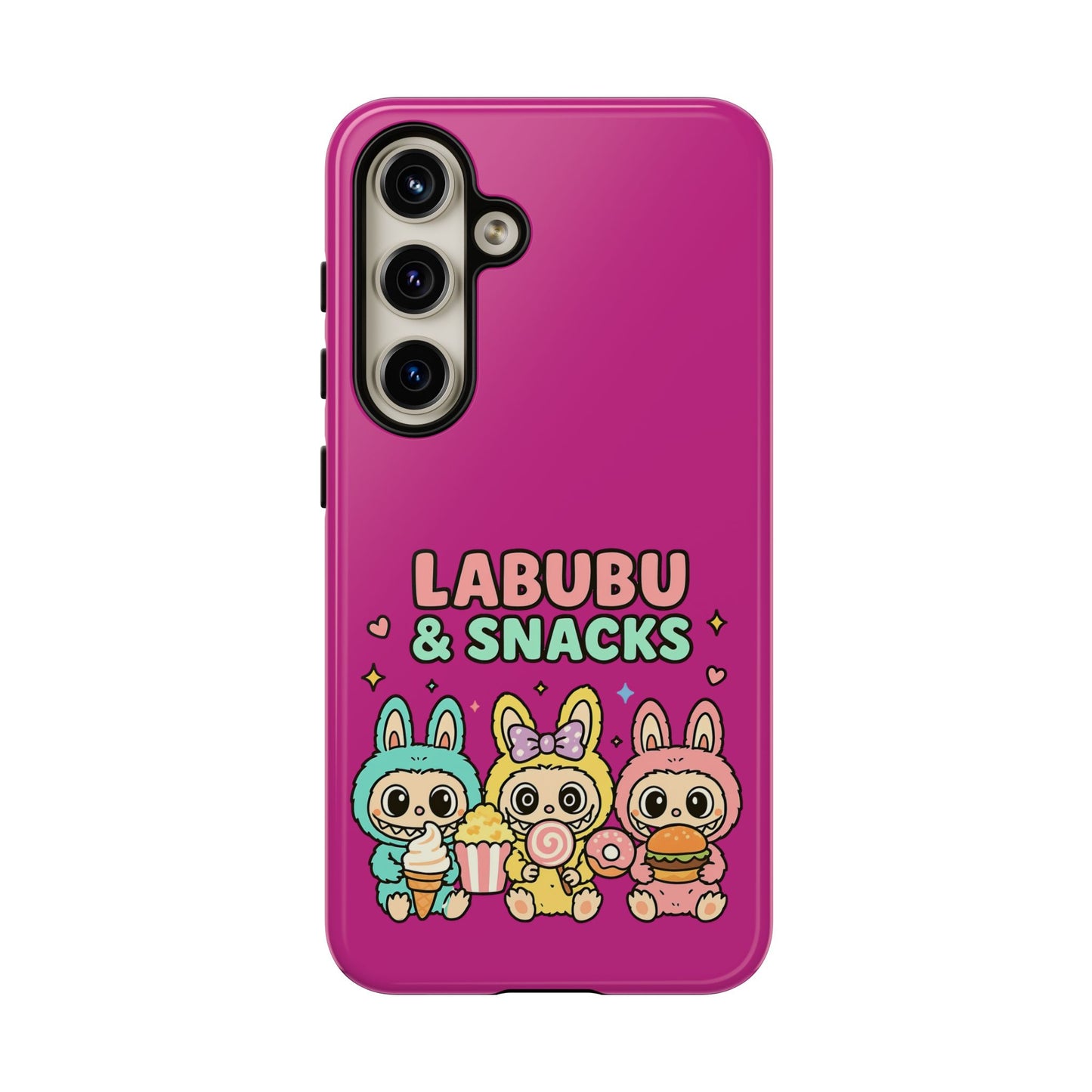 Cute Character Phone Case - Labubus & Snacks, Kawaii Accessories, Gift for Food Lovers, Fun Phone Cover, Cute Tech Gear