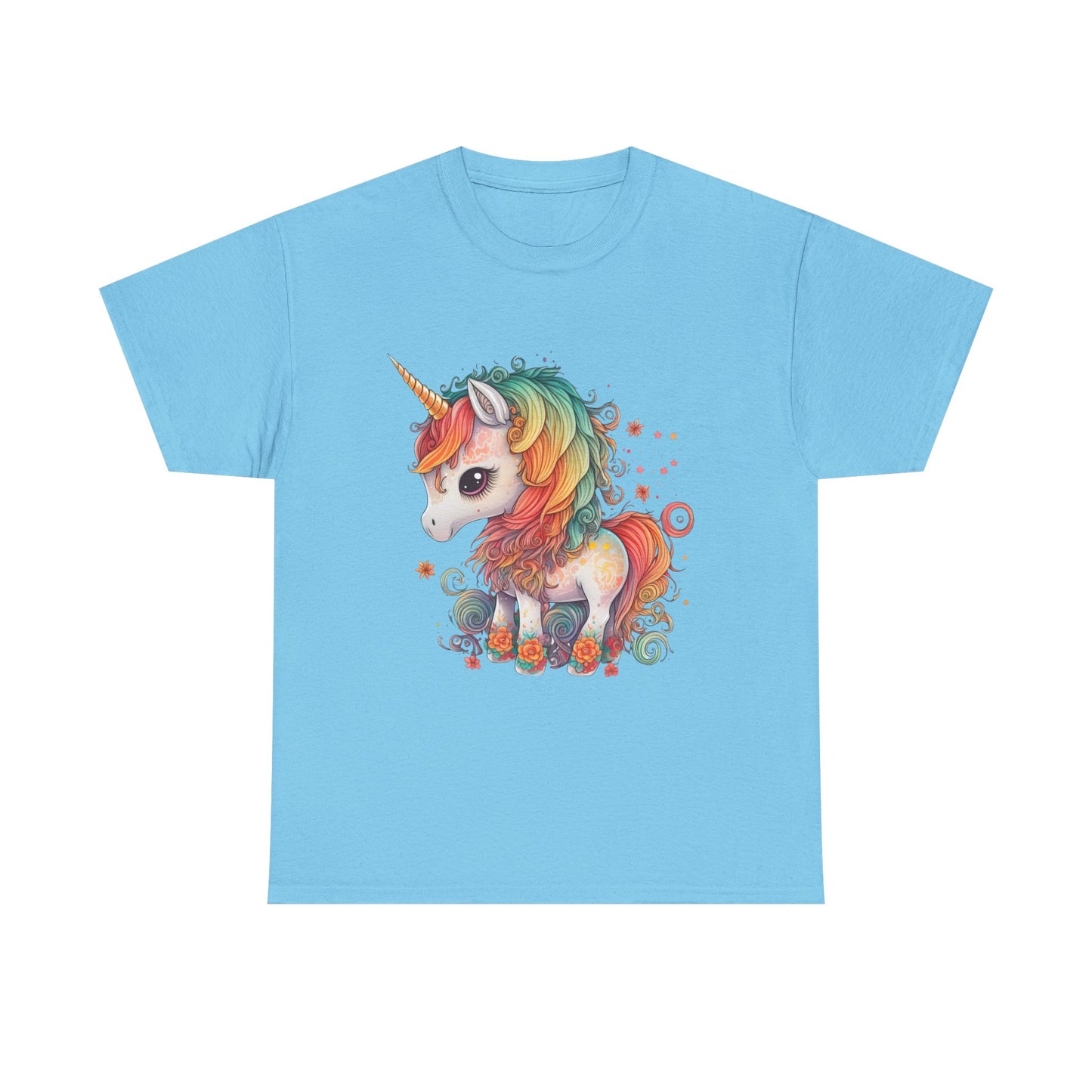 Rainbow Unicorn Unisex Heavy Cotton Tee, Cute Graphic Tee, Magical Shirt, Gift for Teens, Fun Casual Wear