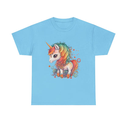 Rainbow Unicorn Unisex Heavy Cotton Tee, Cute Graphic Tee, Magical Shirt, Gift for Teens, Fun Casual Wear