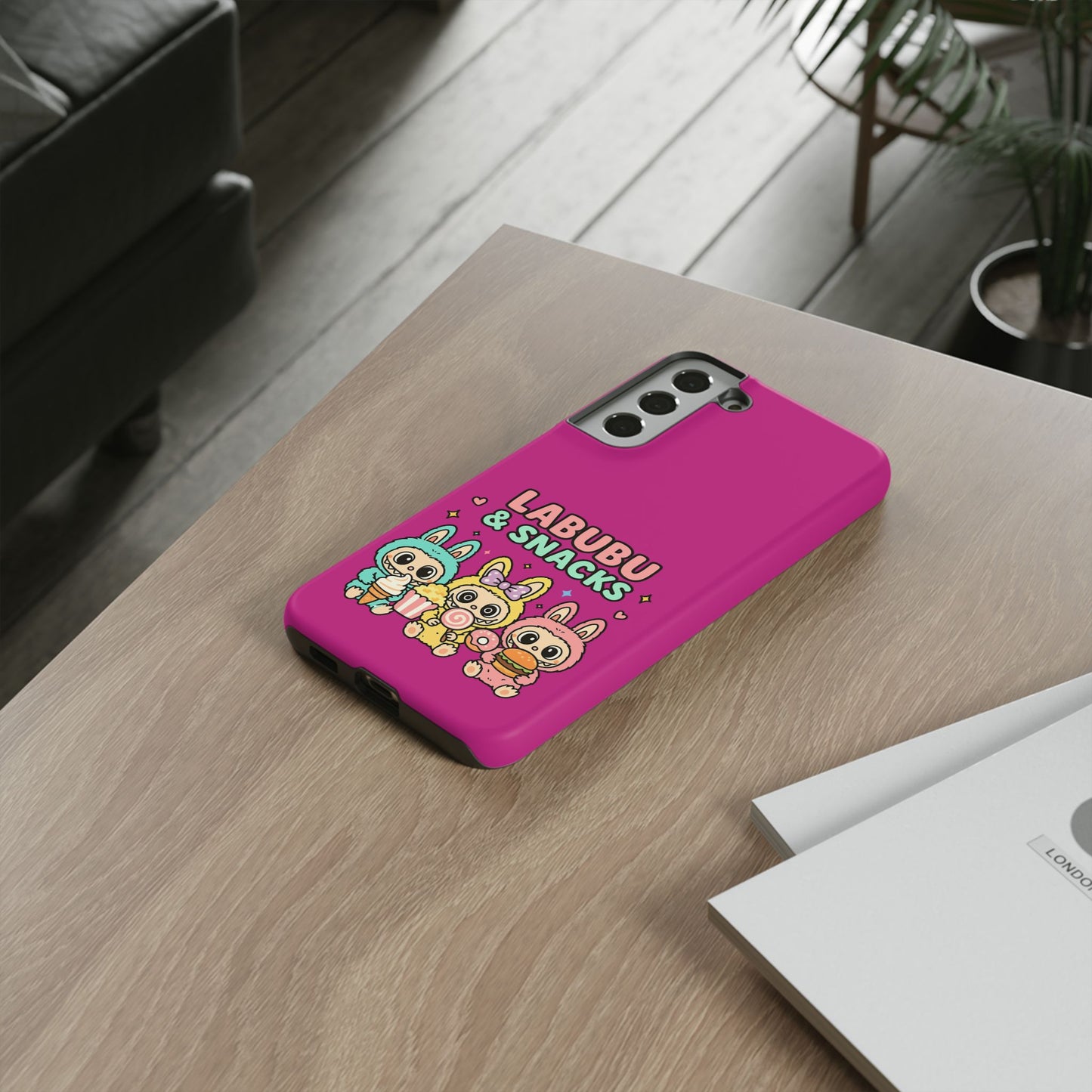 Cute Character Phone Case - Labubus & Snacks, Kawaii Accessories, Gift for Food Lovers, Fun Phone Cover, Cute Tech Gear