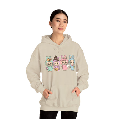 Cute Bunny-Themed Unisex Hoodie, Cozy Animal Sweatshirt for Halloween, Gift for Animal Lovers, Casual Cute Apparel, Funny Graphic Sweatshirt