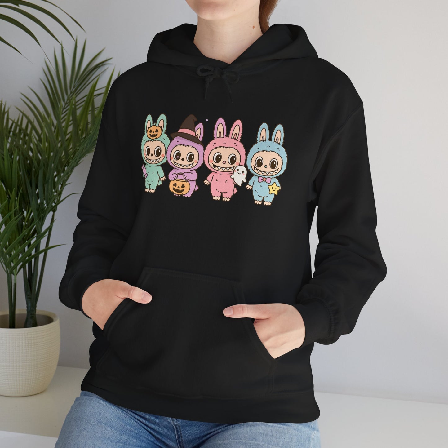 Cute Bunny-Themed Unisex Hoodie, Cozy Animal Sweatshirt for Halloween, Gift for Animal Lovers, Casual Cute Apparel, Funny Graphic Sweatshirt