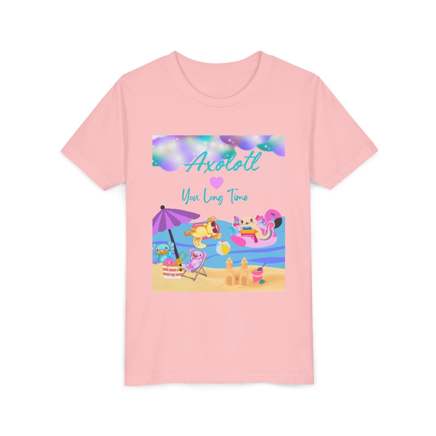 Youth Summer Fun Tee - Axolotl Love, Cute Beach Shirt, Kids Adventure T-Shirt, Summer Party Outfit, Birthday Gift, Vacation Apparel