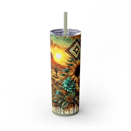 Desert Sunset Skinny Tumbler with Straw, 20oz - Cactus and Sunflower Design for Summer, Road Trips, Gifts, Outdoor Adventures