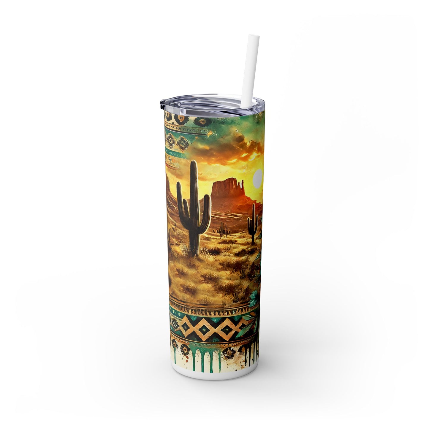 Desert Sunset Skinny Tumbler with Straw, 20oz - Cactus and Sunflower Design for Summer, Road Trips, Gifts, Outdoor Adventures
