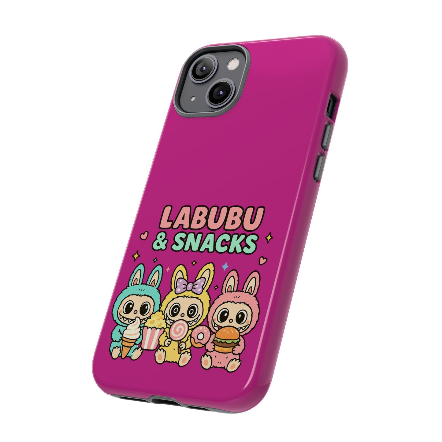 Cute Character Phone Case - Labubus & Snacks, Kawaii Accessories, Gift for Food Lovers, Fun Phone Cover, Cute Tech Gear