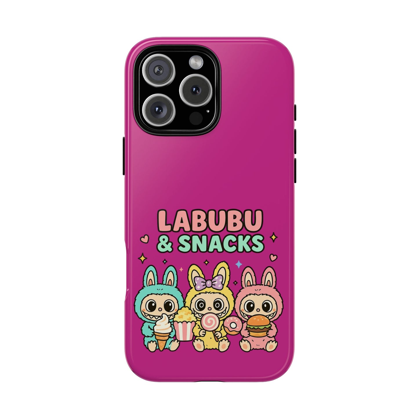 Cute Character Phone Case - Labubus & Snacks, Kawaii Accessories, Gift for Food Lovers, Fun Phone Cover, Cute Tech Gear