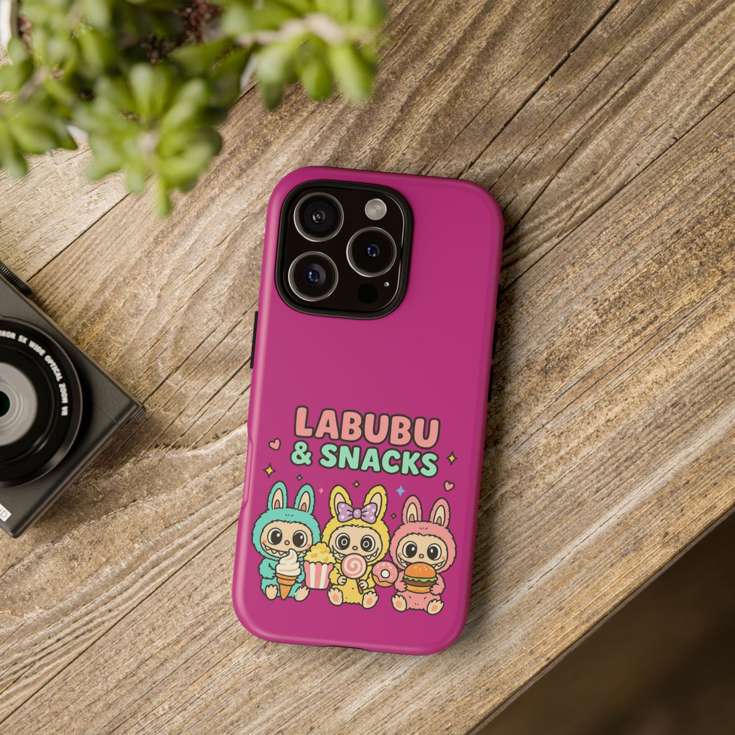 Cute Character Phone Case - Labubus & Snacks, Kawaii Accessories, Gift for Food Lovers, Fun Phone Cover, Cute Tech Gear