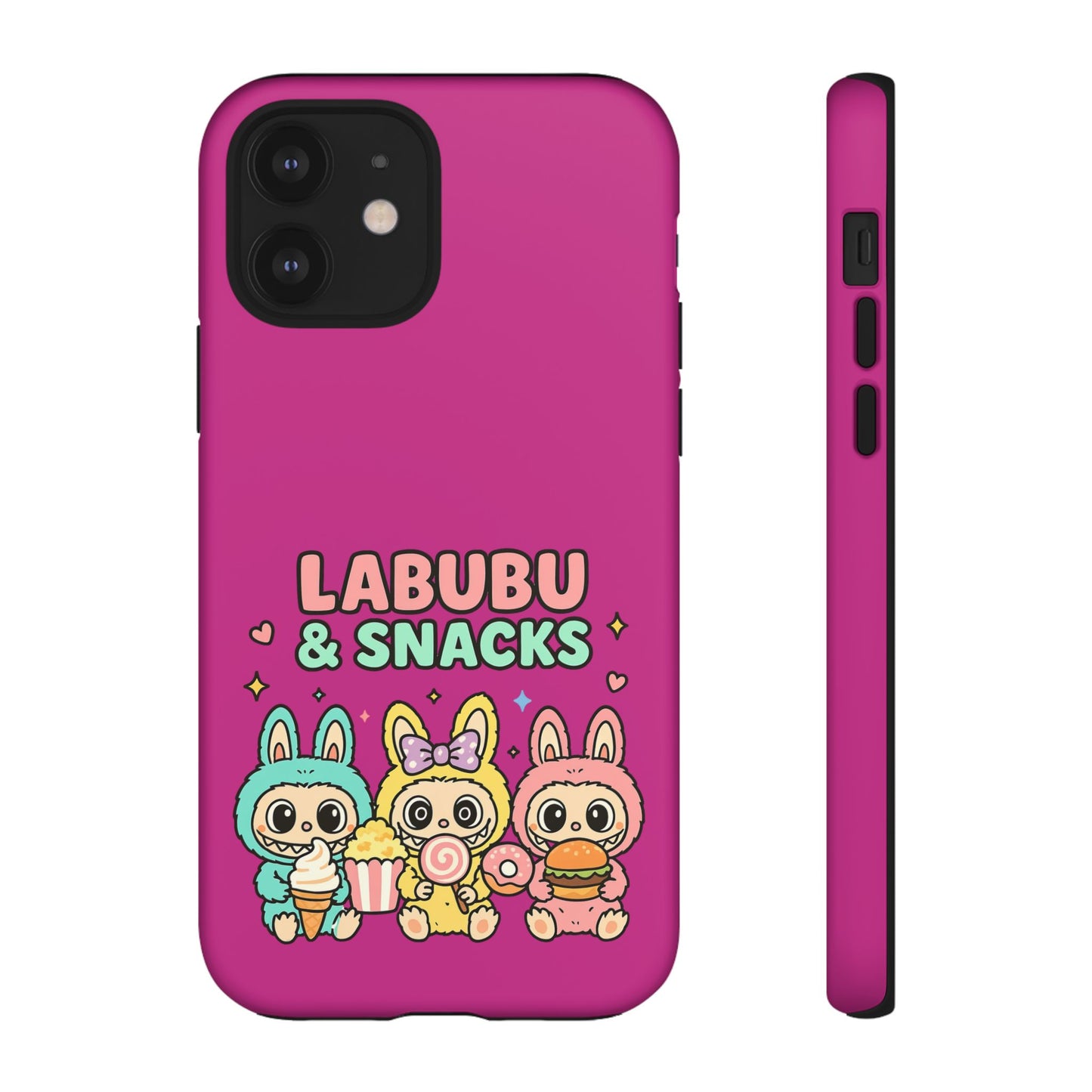 Cute Character Phone Case - Labubus & Snacks, Kawaii Accessories, Gift for Food Lovers, Fun Phone Cover, Cute Tech Gear