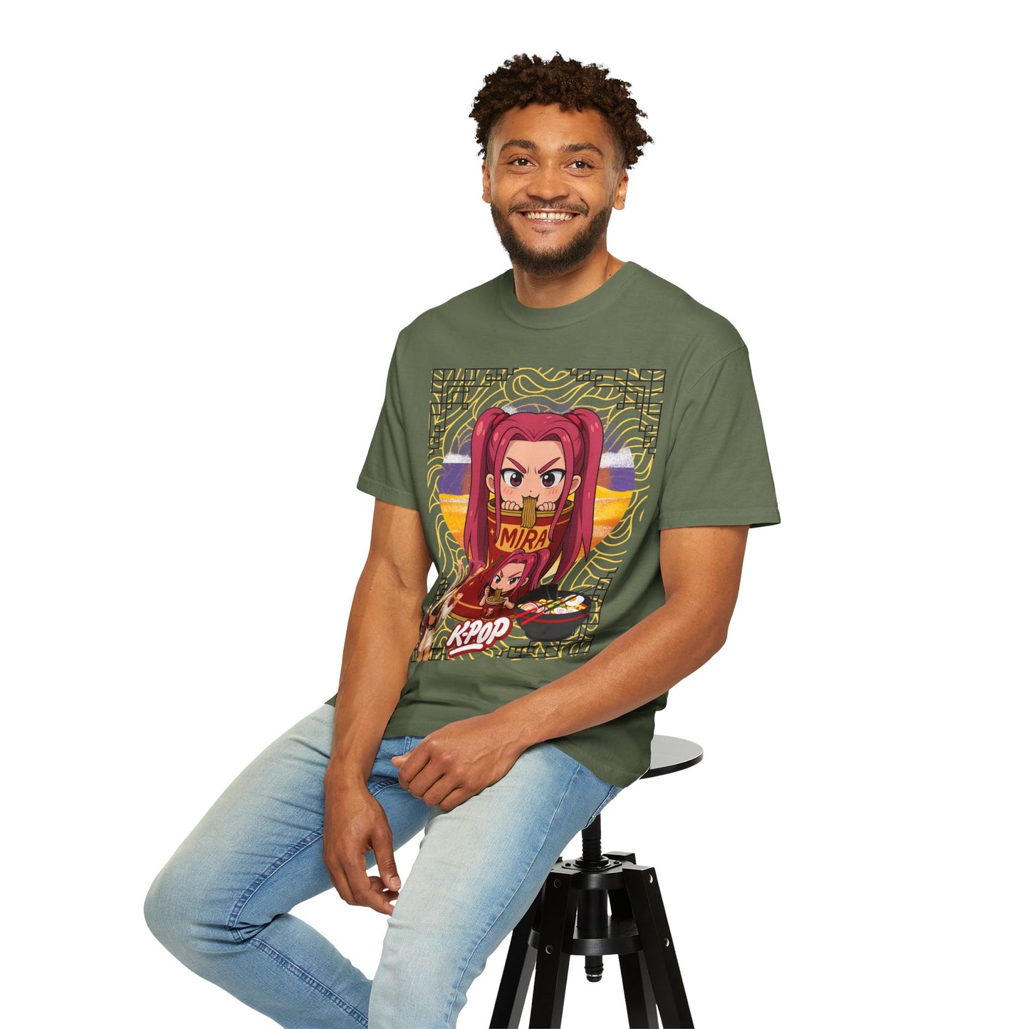 K-Pop Inspired Garment-Dyed T-Shirt, Trendy Streetwear, Anime Fan Apparel, Casual Wear, Gifts for Music Lovers