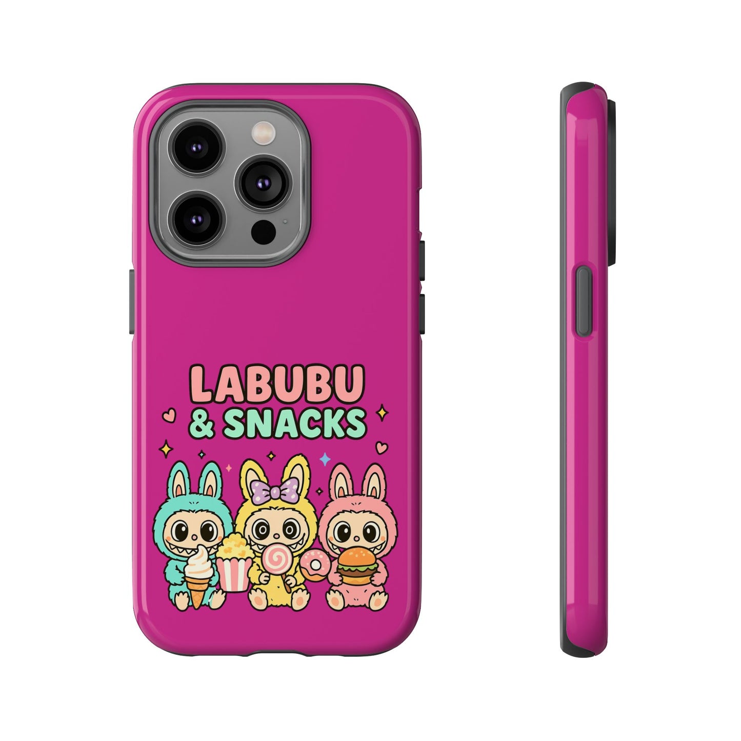 Cute Character Phone Case - Labubus & Snacks, Kawaii Accessories, Gift for Food Lovers, Fun Phone Cover, Cute Tech Gear