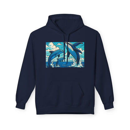 Dolphin Wave Hoodie - Unisex Fleece, Beach Vibes, Gift for Ocean Lovers, Nautical Style, Casual Wear, Summer Essentials