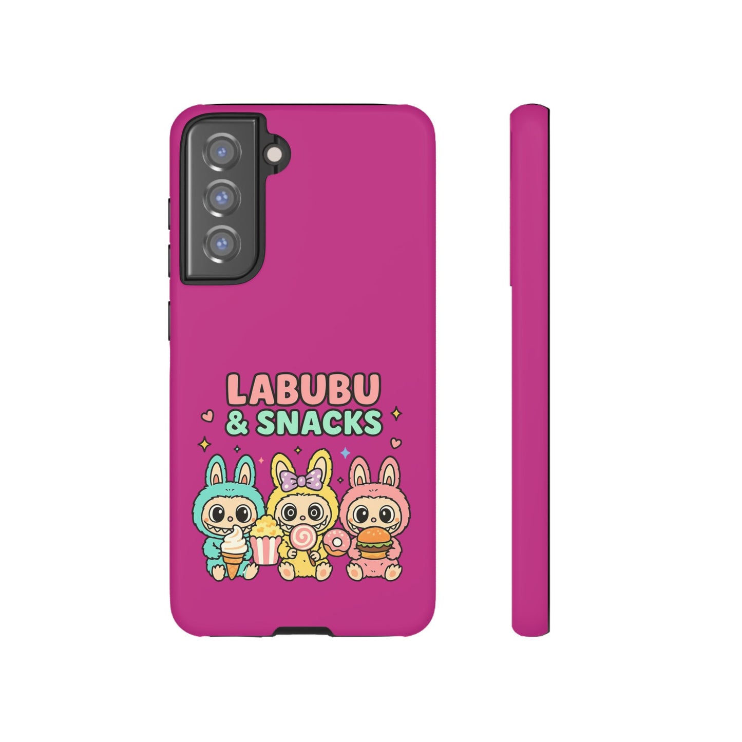 Cute Character Phone Case - Labubus & Snacks, Kawaii Accessories, Gift for Food Lovers, Fun Phone Cover, Cute Tech Gear