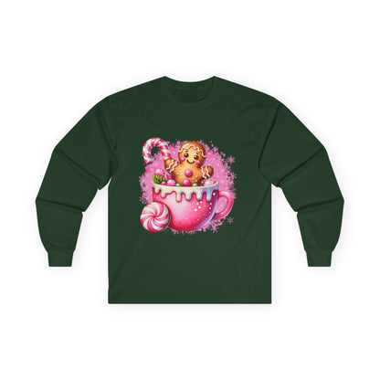 Gingerbread Hot Cocoa Long Sleeve Tee, Holiday T-shirt, Christmas Sweatshirt, Winter Apparel, Gift for Her