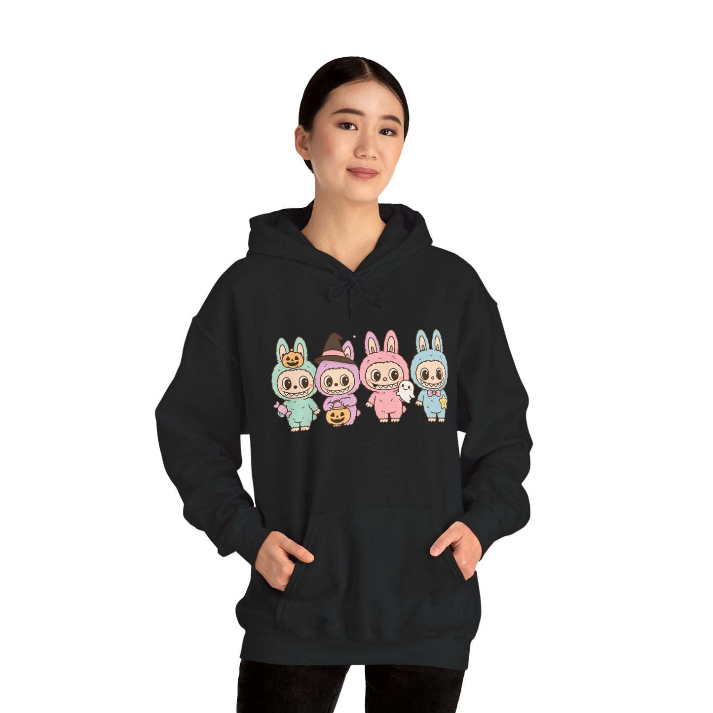 Cute Bunny-Themed Unisex Hoodie, Cozy Animal Sweatshirt for Halloween, Gift for Animal Lovers, Casual Cute Apparel, Funny Graphic Sweatshirt