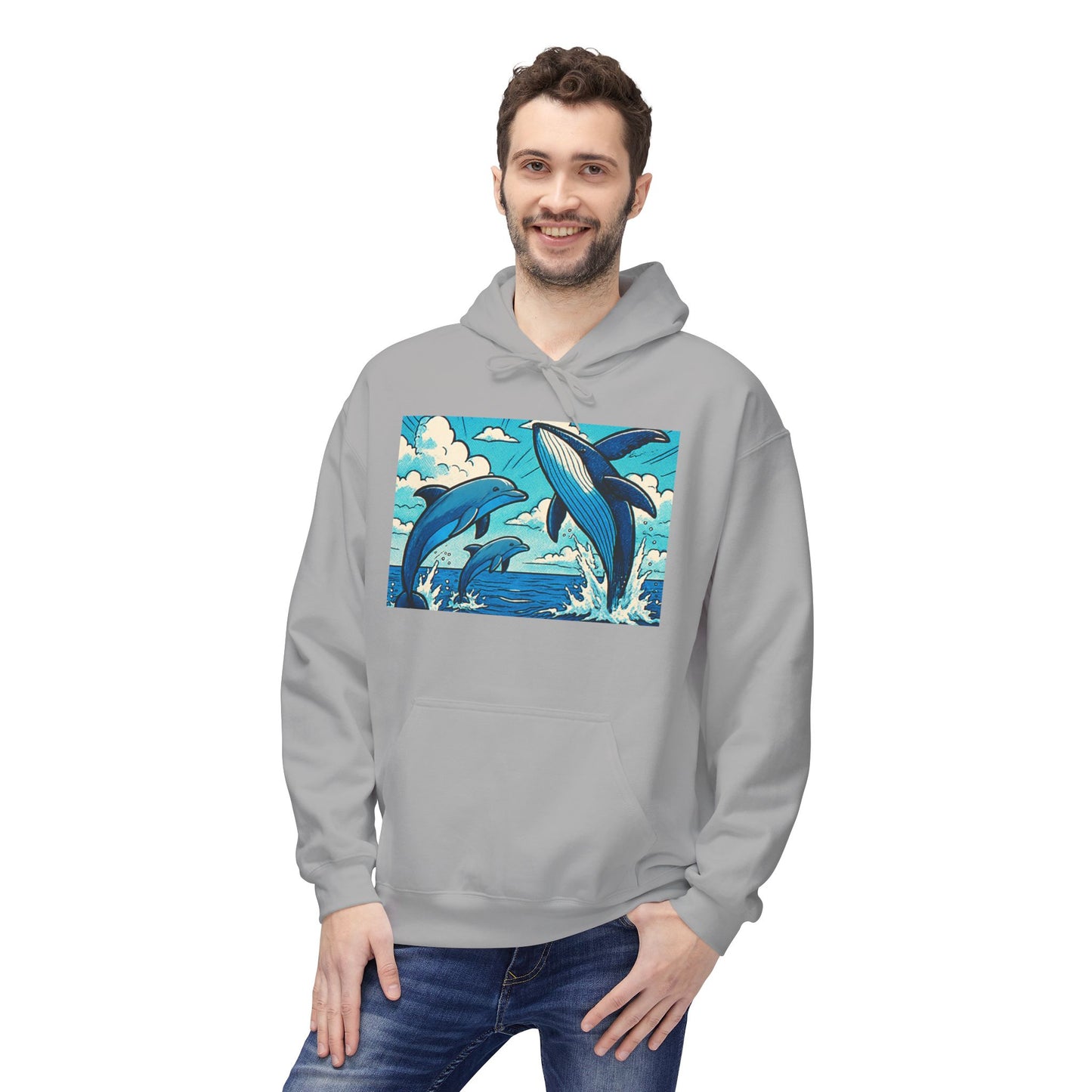 Dolphin Wave Hoodie - Unisex Fleece, Beach Vibes, Gift for Ocean Lovers, Nautical Style, Casual Wear, Summer Essentials