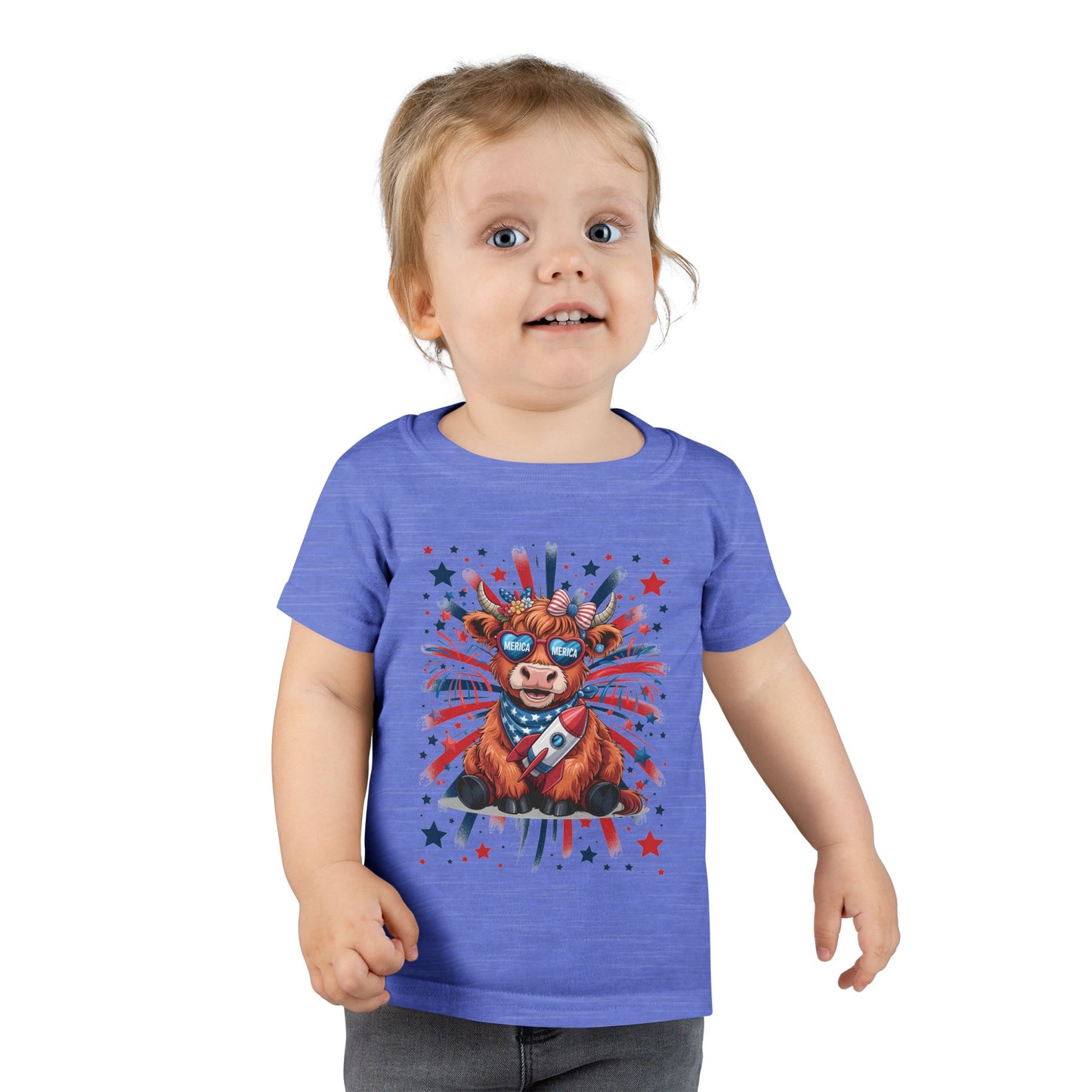 Patriotic Toddler T-Shirt with Cool Cow Design, Kids Independence Day Shirt, Baby Gift, Toddler Summer Top, Cute Animal Graphic Tee