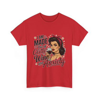 Glitter Wine & Anxiety Tee, Fun Unisex Cotton T-Shirt, Casual Gift for Wine Lovers, Relaxed Fit for Parties, Statement Top