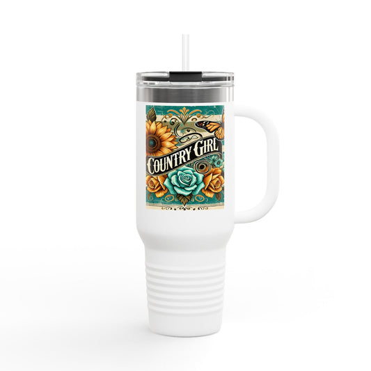 Country Girl Insulated Travel Mug, Perfect for Coffee Lovers, Floral Design, Road Trips, Gifts for Her, Summer Picnics