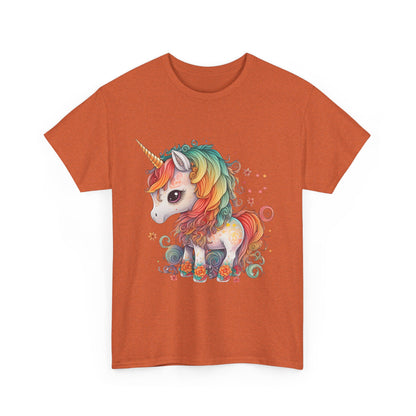 Rainbow Unicorn Unisex Heavy Cotton Tee, Cute Graphic Tee, Magical Shirt, Gift for Teens, Fun Casual Wear