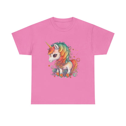 Rainbow Unicorn Unisex Heavy Cotton Tee, Cute Graphic Tee, Magical Shirt, Gift for Teens, Fun Casual Wear