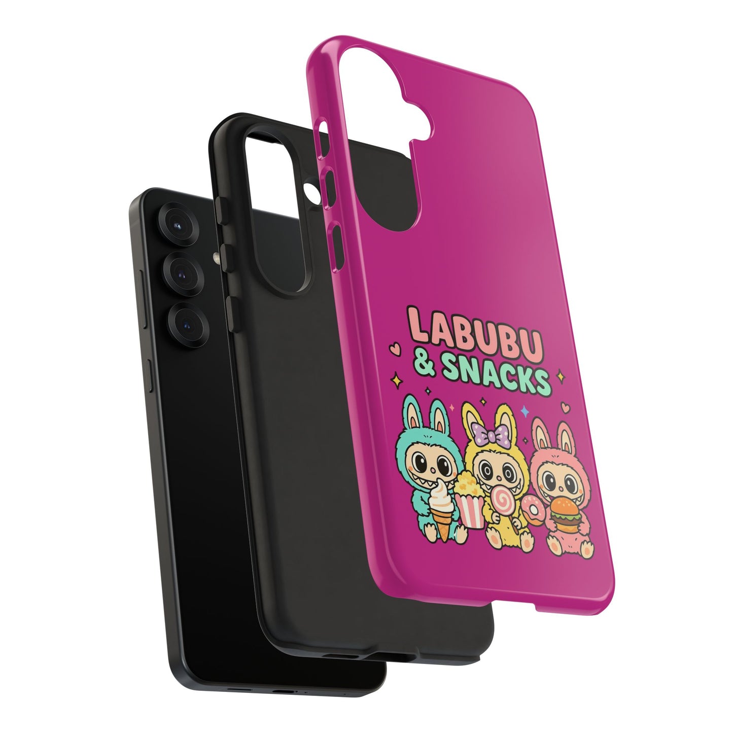 Cute Character Phone Case - Labubus & Snacks, Kawaii Accessories, Gift for Food Lovers, Fun Phone Cover, Cute Tech Gear