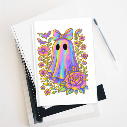 Rainbow Ghost Journal - Ruled Line, Cute & Colorful Note Book, Halloween Gift, Floral Ghost Notebook, Kawaii Journal, Spooky Stationery