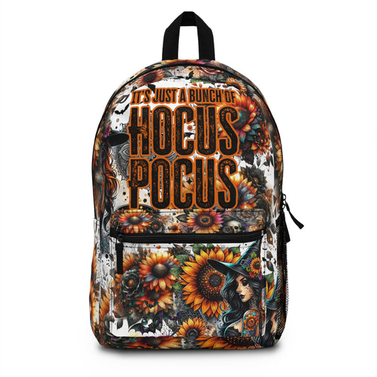 Fall-Themed Hocus Pocus Backpack, Boho Floral Book Bag, Halloween Tote, Sunflower Style Rucksack, Witchy School Supply