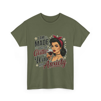 Glitter Wine & Anxiety Tee, Fun Unisex Cotton T-Shirt, Casual Gift for Wine Lovers, Relaxed Fit for Parties, Statement Top