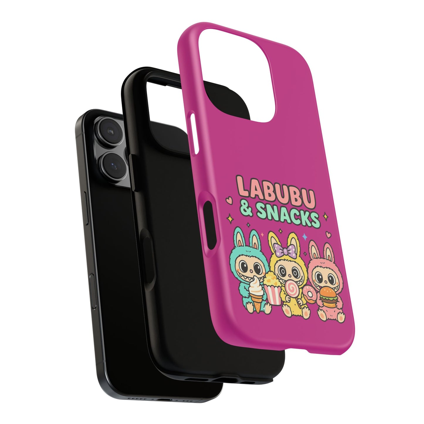 Cute Character Phone Case - Labubus & Snacks, Kawaii Accessories, Gift for Food Lovers, Fun Phone Cover, Cute Tech Gear
