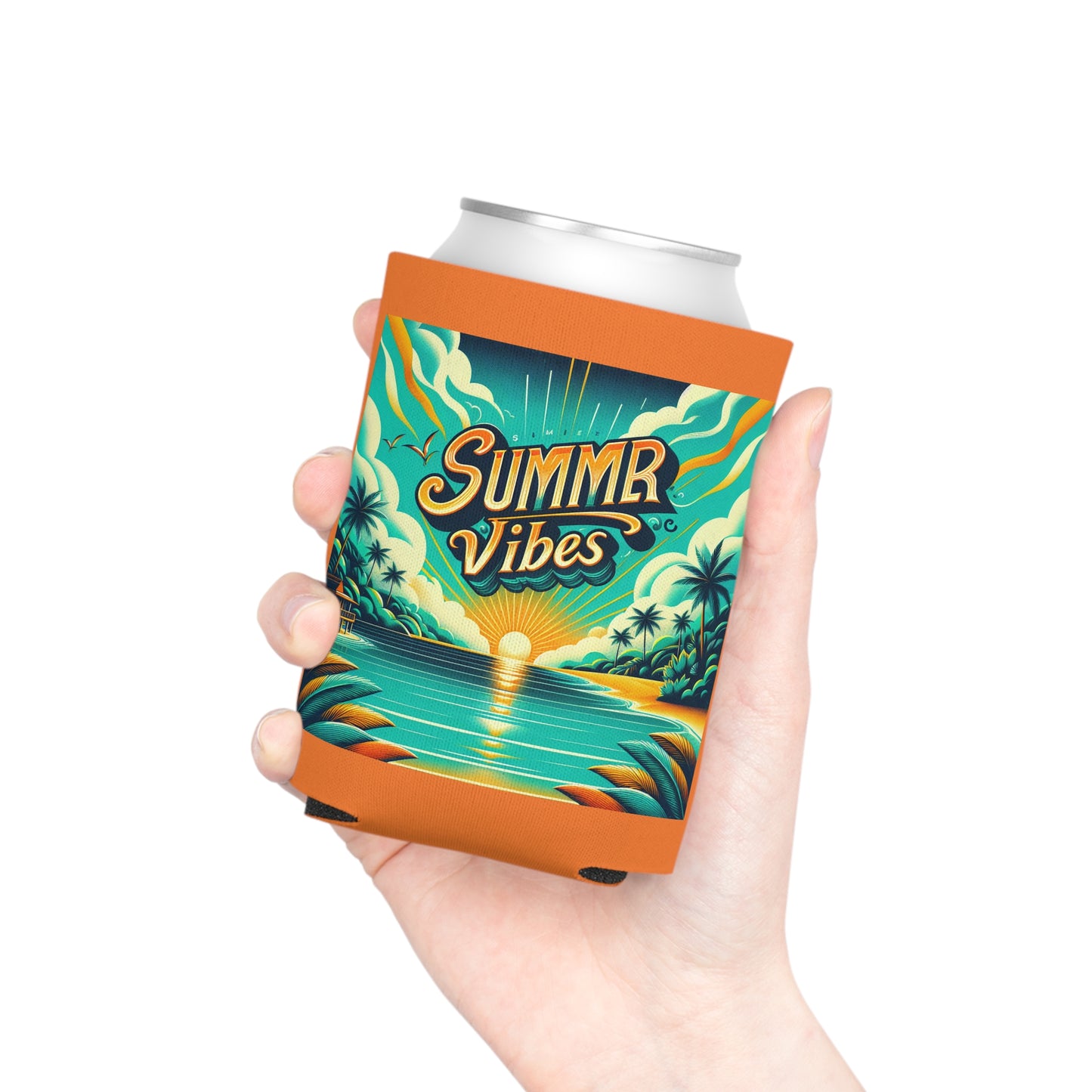 Summer Vibes Can Cooler - Tropical Beverage Holder, Beach Party Essential, Insulated Drink Sleeve, Fun Bar Accessory, Summer Gift