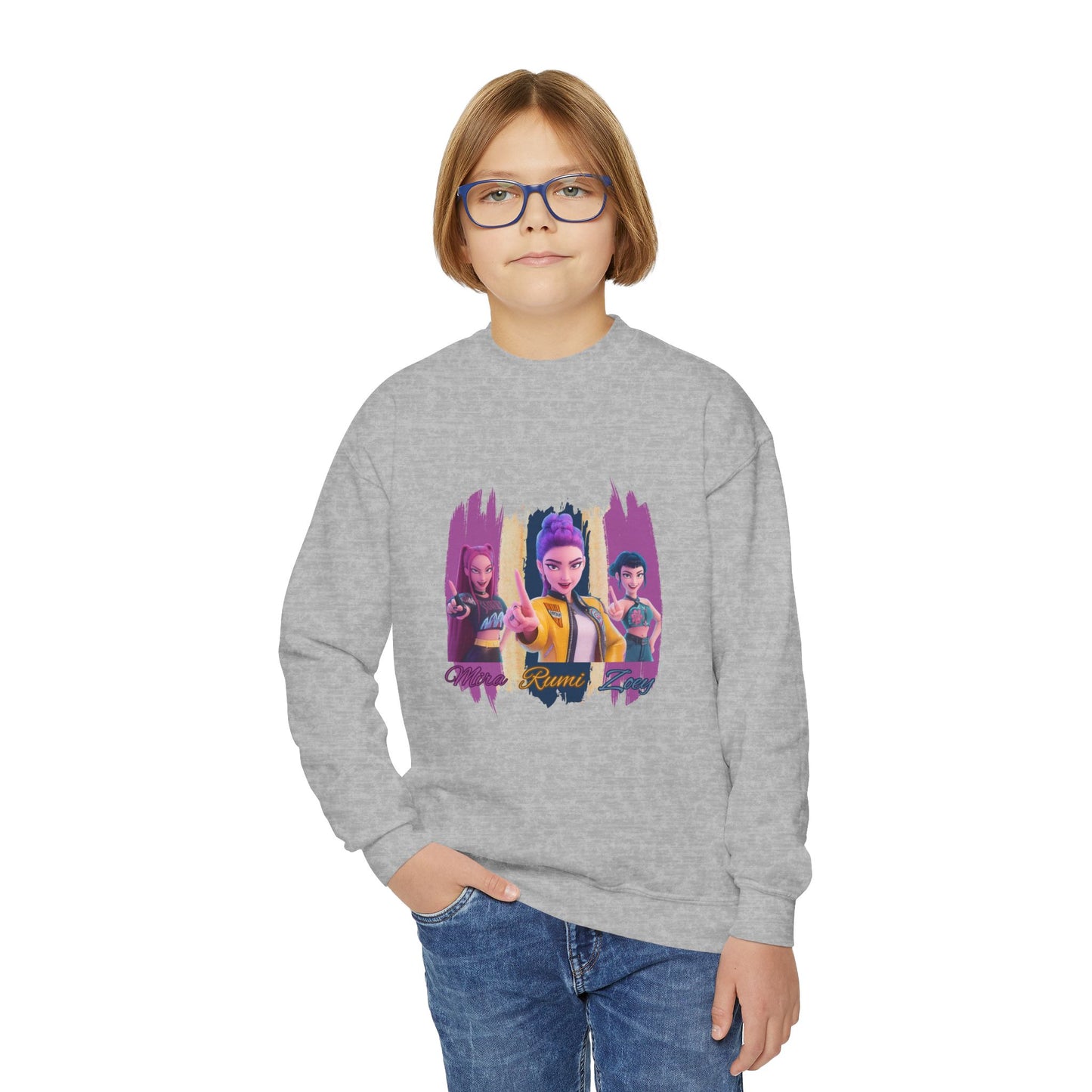 Vibrant Youth Crewneck Sweatshirt with Colorful Designs, Cozy Pullover for Kids, Unisex Sweatshirt, Great for Gifts, Cool Streetwear