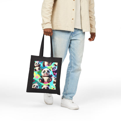 Cute Panda Cotton Canvas Tote Bag, Eco-Friendly Shopping Bag, Tote for Animal Lovers, Gift for Kids and Teens, Reusable Grocery Bag