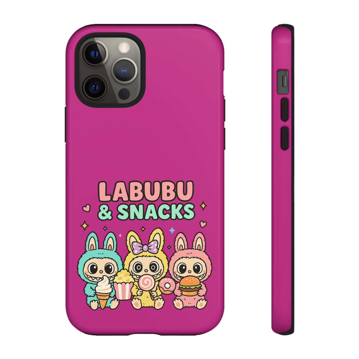 Cute Character Phone Case - Labubus & Snacks, Kawaii Accessories, Gift for Food Lovers, Fun Phone Cover, Cute Tech Gear