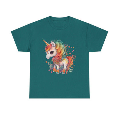 Rainbow Unicorn Unisex Heavy Cotton Tee, Cute Graphic Tee, Magical Shirt, Gift for Teens, Fun Casual Wear