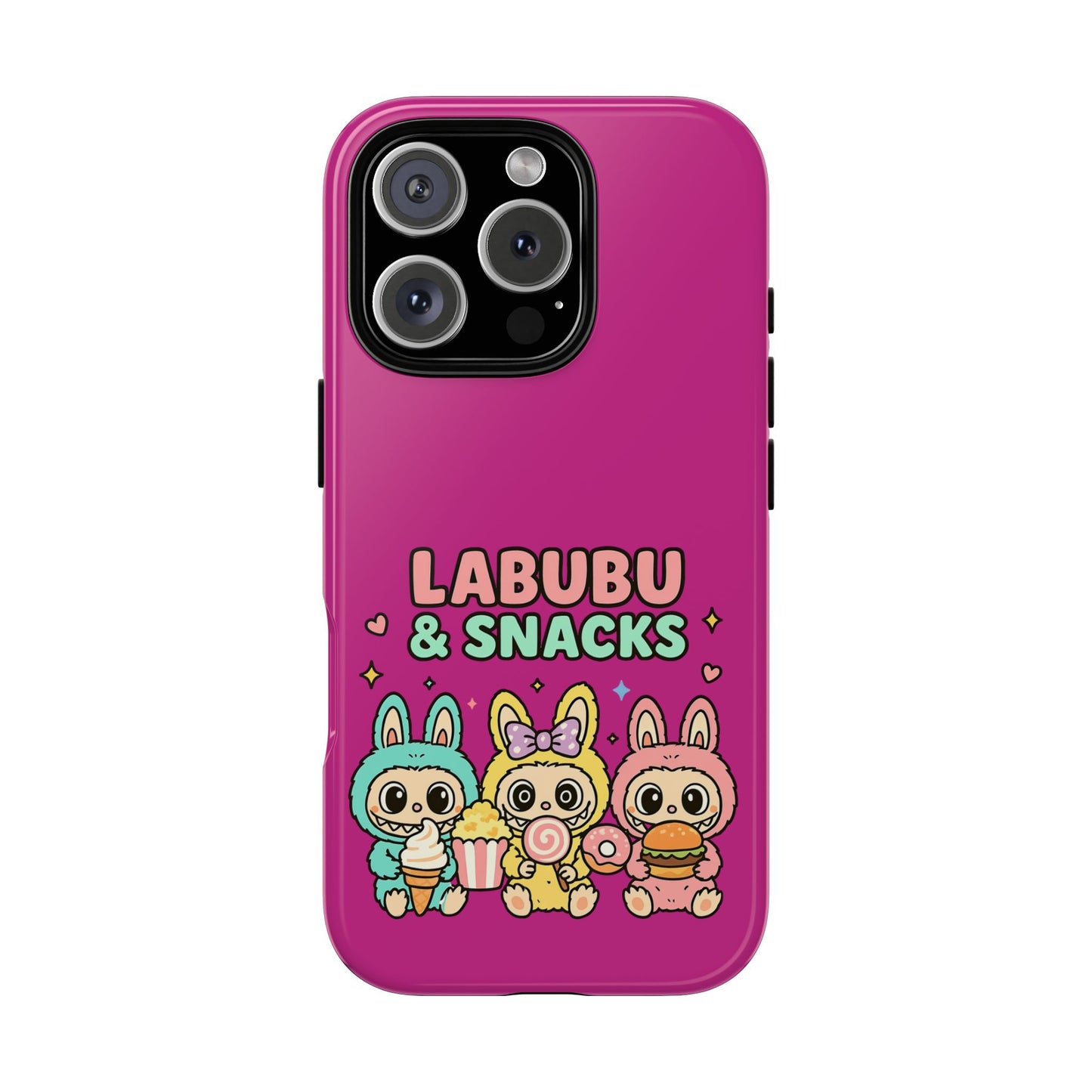 Cute Character Phone Case - Labubus & Snacks, Kawaii Accessories, Gift for Food Lovers, Fun Phone Cover, Cute Tech Gear