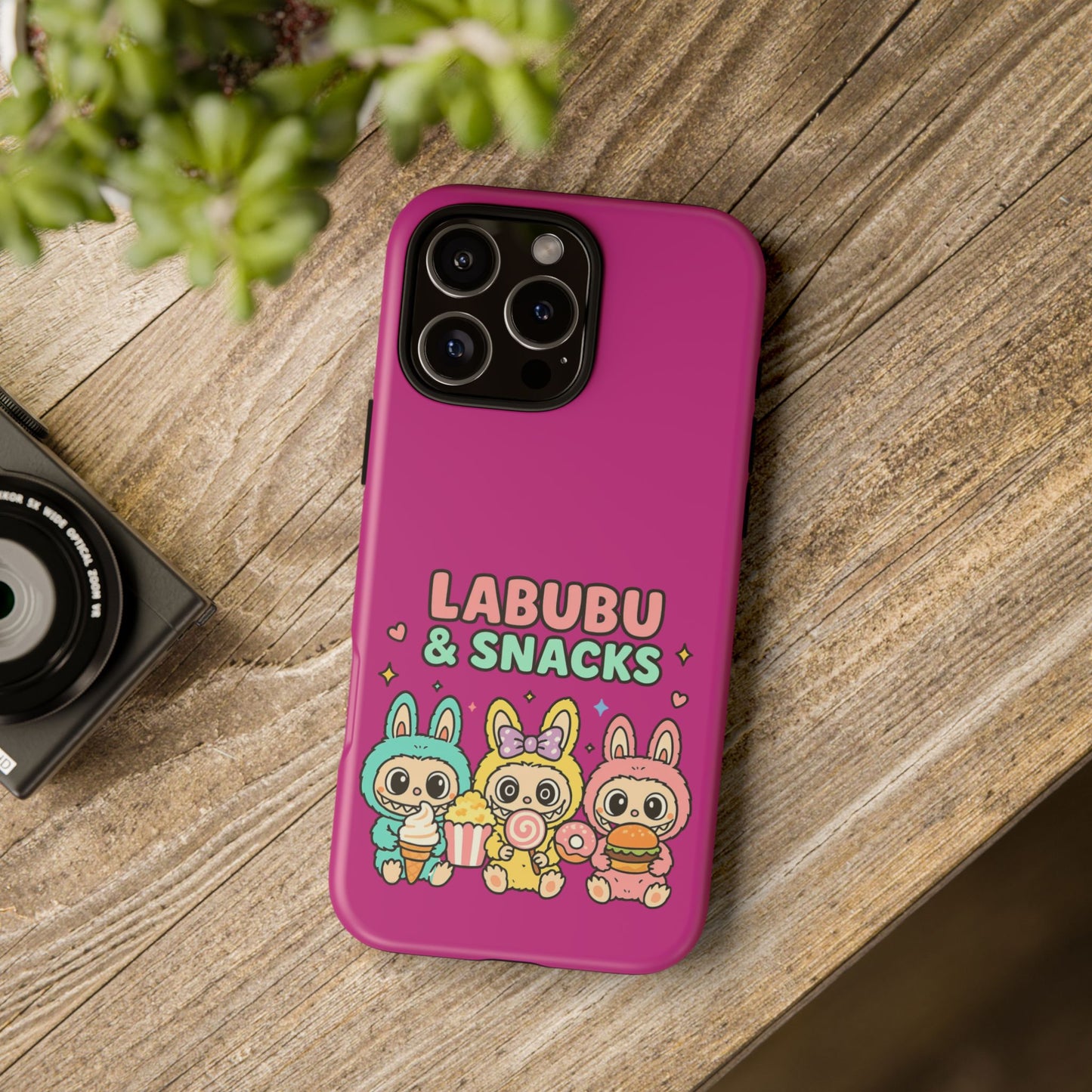 Cute Character Phone Case - Labubus & Snacks, Kawaii Accessories, Gift for Food Lovers, Fun Phone Cover, Cute Tech Gear