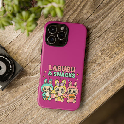 Cute Character Phone Case - Labubus & Snacks, Kawaii Accessories, Gift for Food Lovers, Fun Phone Cover, Cute Tech Gear