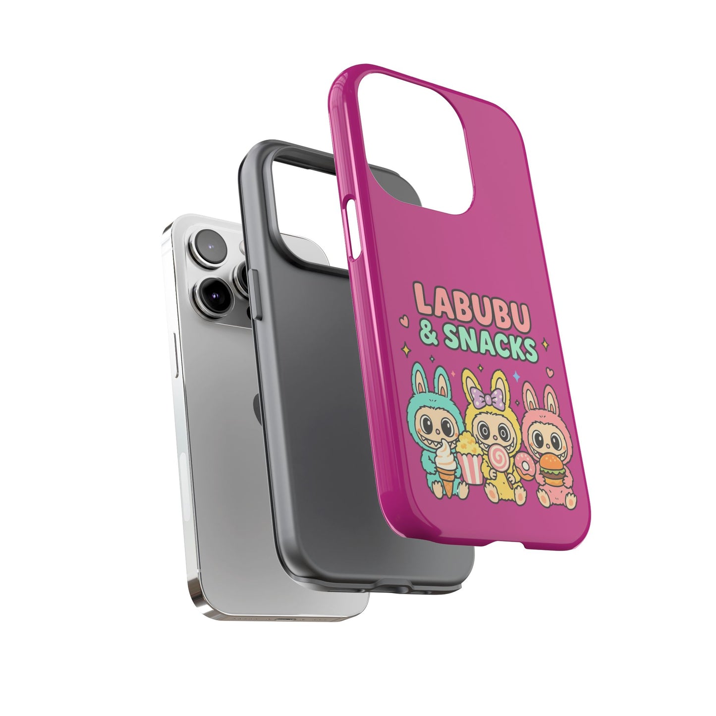 Cute Character Phone Case - Labubus & Snacks, Kawaii Accessories, Gift for Food Lovers, Fun Phone Cover, Cute Tech Gear